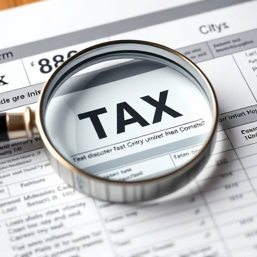 A magnifying glass over a tax form