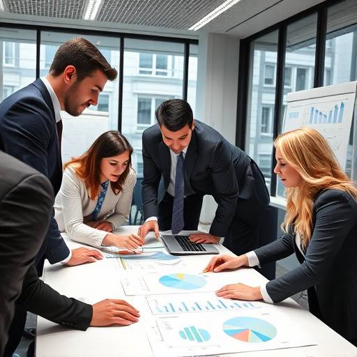 A professional team of accountants collaborating in a modern office