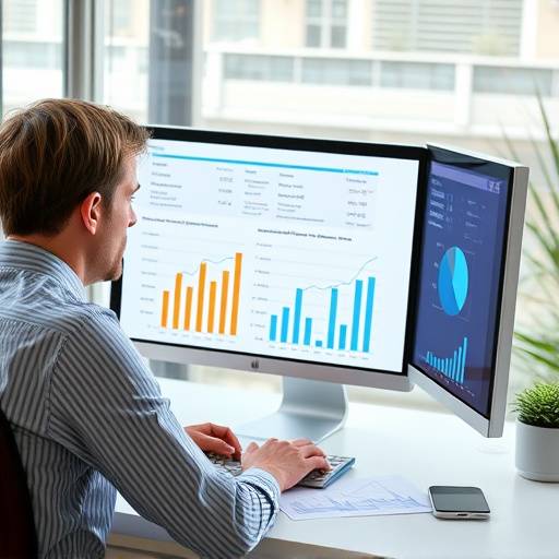 Person analyzing financial statements on a computer screen