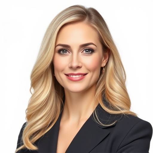 Portrait of a professional woman with blonde hair, looking approachable.